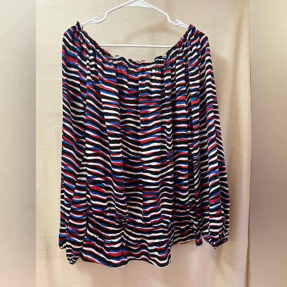 ⚫️ BOGO Michael Kors Striped Off-Shoulder Long Sleeve Women's Top Size Large - Picture 5 of 6